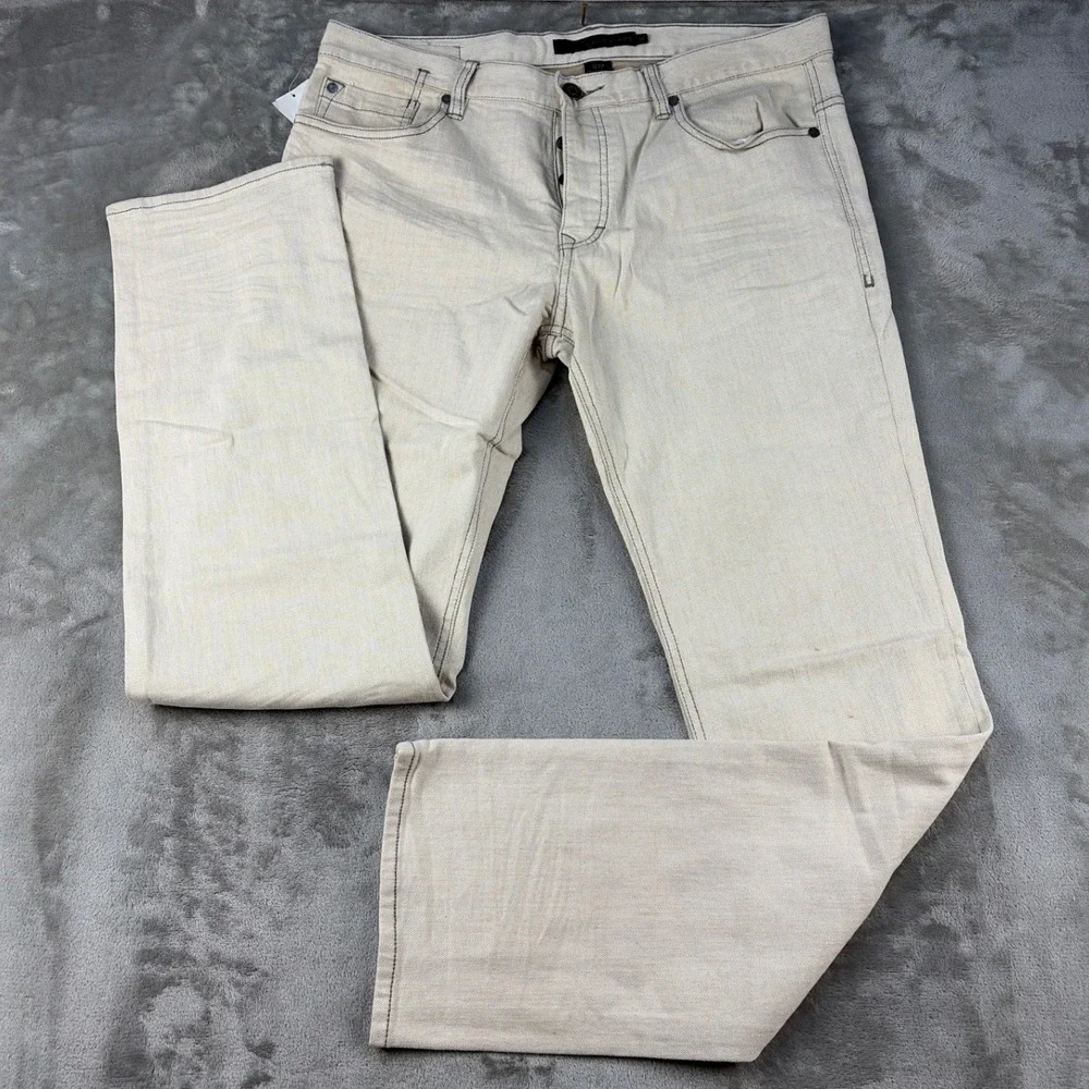 Calvin Klein Jeans Mens 34 Slim Straight Low Rise Button Fly Beige Off White NEW